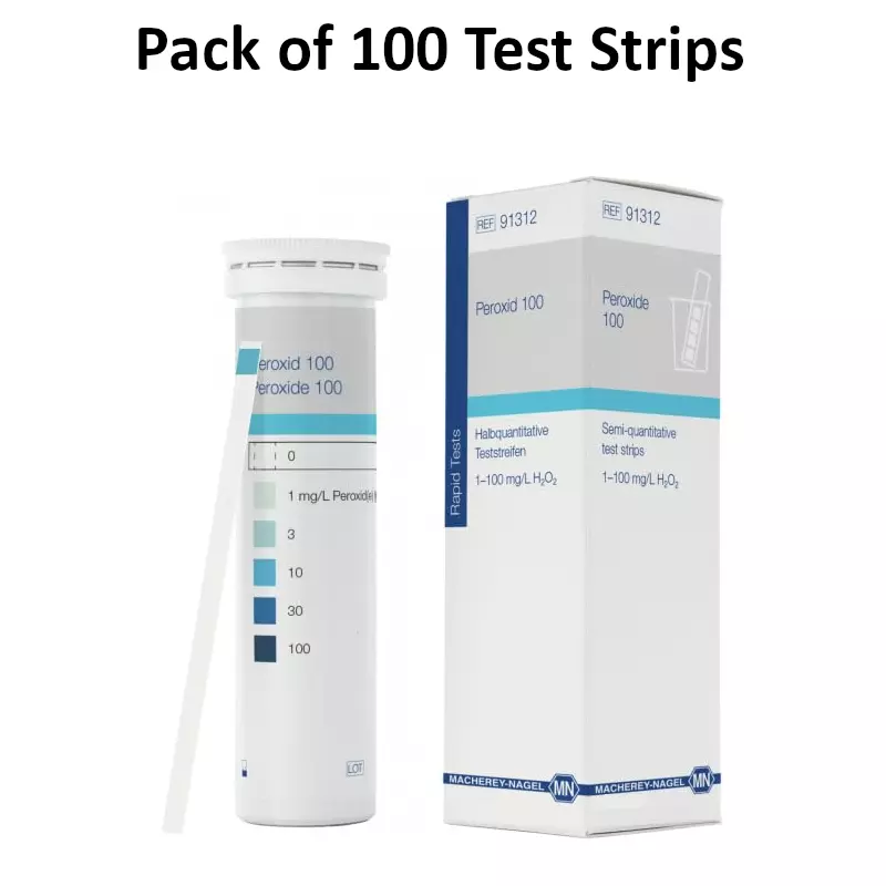 Bysafe Peroxide Test Strips 1–100 mg/L H₂O₂ Range and 2.5 Years Shelf Life, T5-VLJH-CWI2 (Pack of 100 Strips)