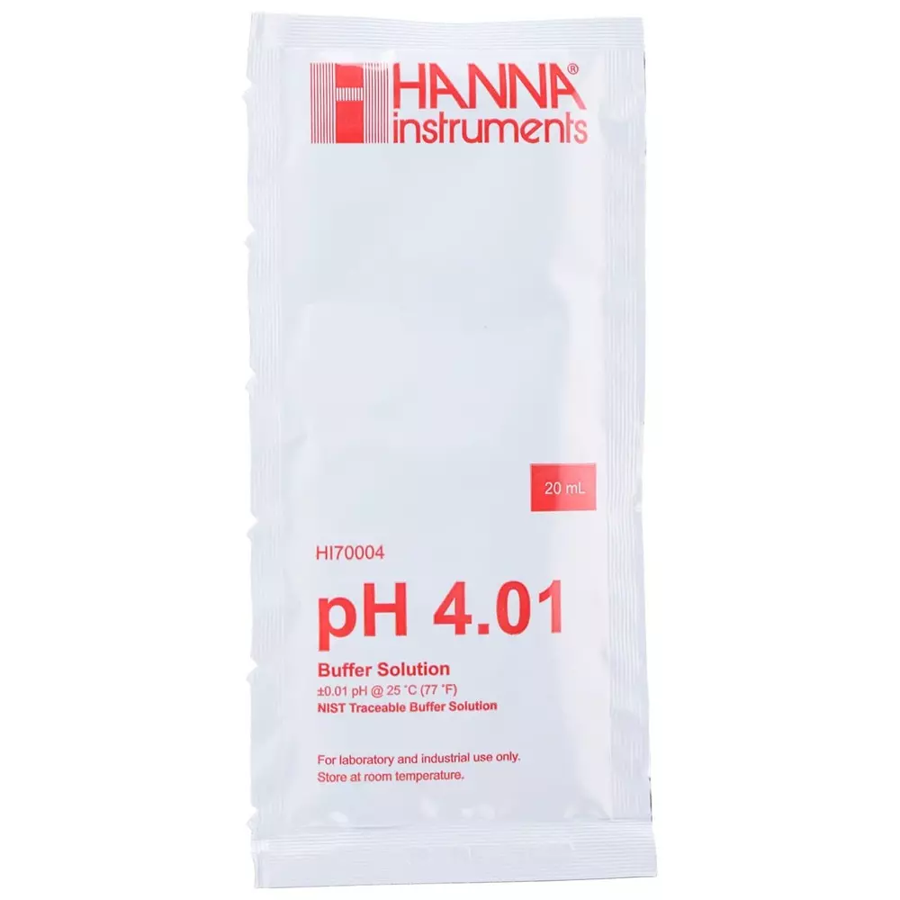 Hanna Instruments pH Buffer Solution, 20 ml Sachet, 4.01, HI70004P (Pack of 25)