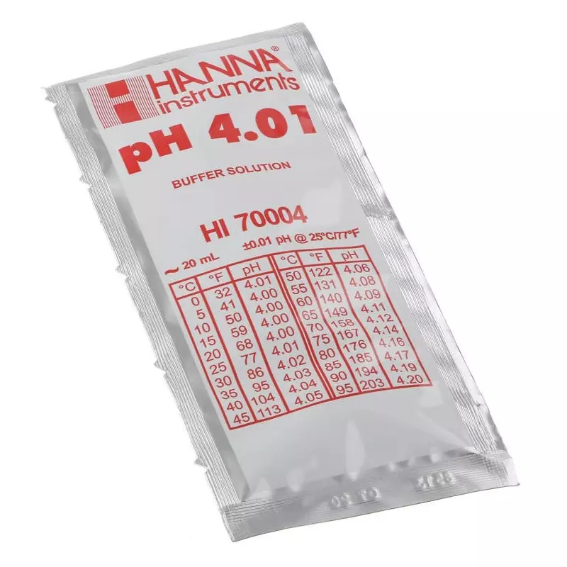 Hanna Instruments pH Buffer Solution, 20 ml Sachet, 4.01, HI70004C