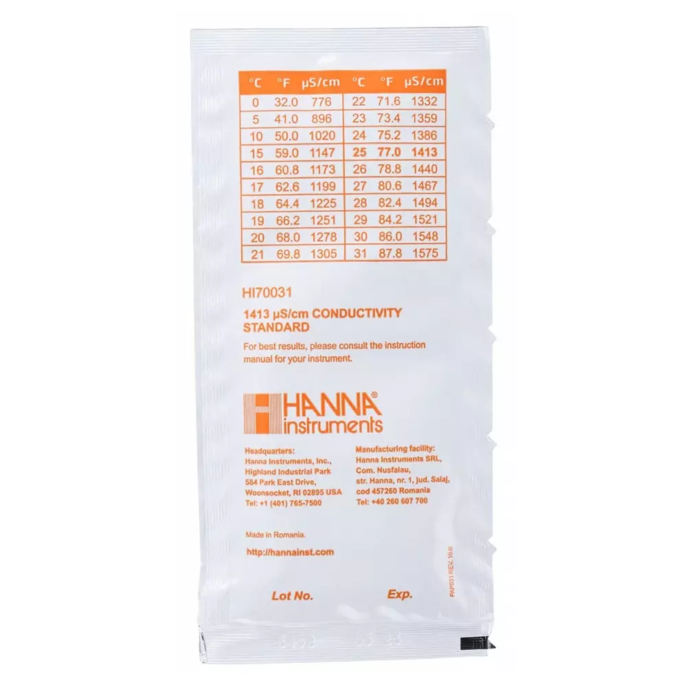 Hanna Instruments Buffer Solution 1413Î¼S/cm, 20 ml Sachet, HI70031P (Pack of 25)