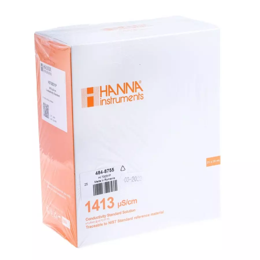 Hanna Instruments Buffer Solution 1413Î¼S/cm, 20 ml Sachet, HI70031P (Pack of 25)