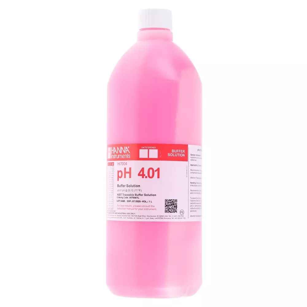 Hanna Instruments Buffer Solution, 1L Bottle, 4.01pH, HI-7004/1L