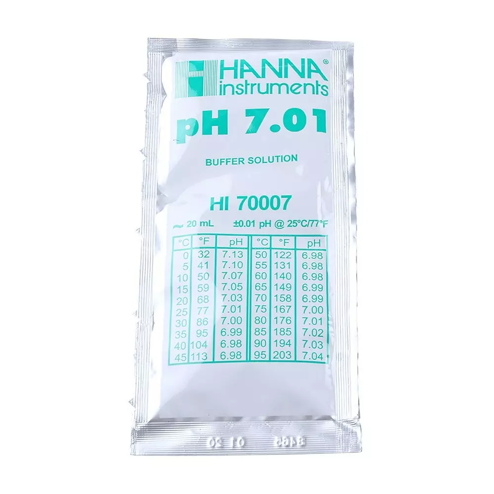 Hanna Instruments pH Buffer Solution, 20 ml Sachet, 7.01, HI70007C