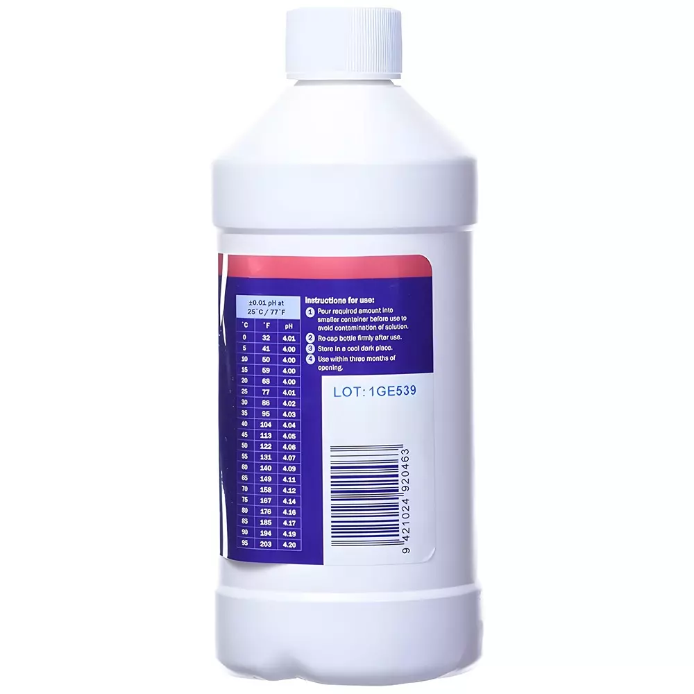 Bysafe 500 ml pH 4.0 Calibration Solution 732898 Liquid Bottle for Regular Cleaning and Calibration of Probes, 0Q-LUZ0-3WPE