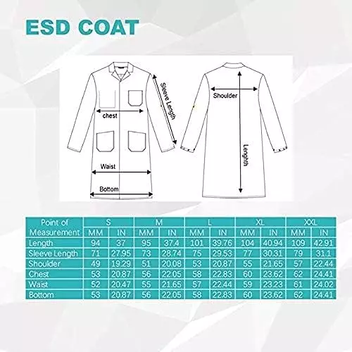 SCHOFIC Antistatic ESD Safe Lab Coat/Jacket Full Sleeves Unisex White Size - S