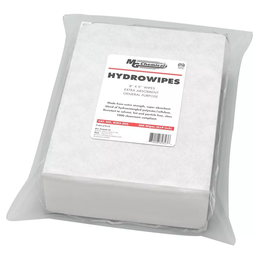 MG CHEMICALS Hydro Wipe, 8" X 9", 8282-300 (Pack of 300)