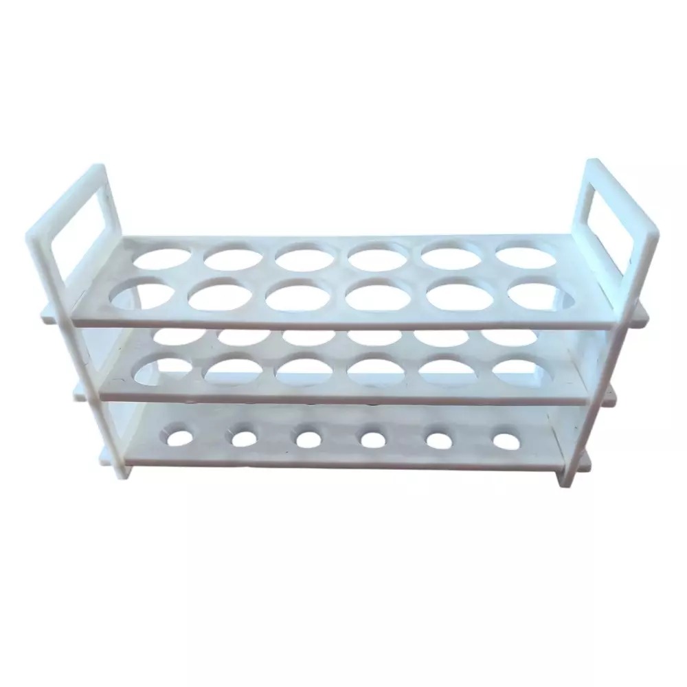 NS 3 Tier Tube Rack Polypropylene Body with 12 Holes of Size 18 mm for Laboratories