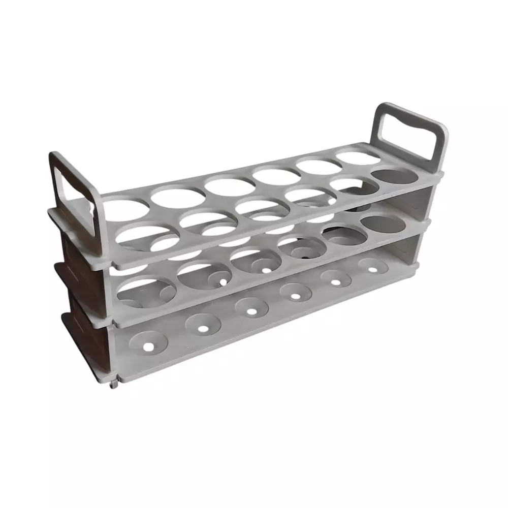 NS 3 Tier Tube Rack Polypropylene Body with 12 Holes of Size 32 mm for Laboratories
