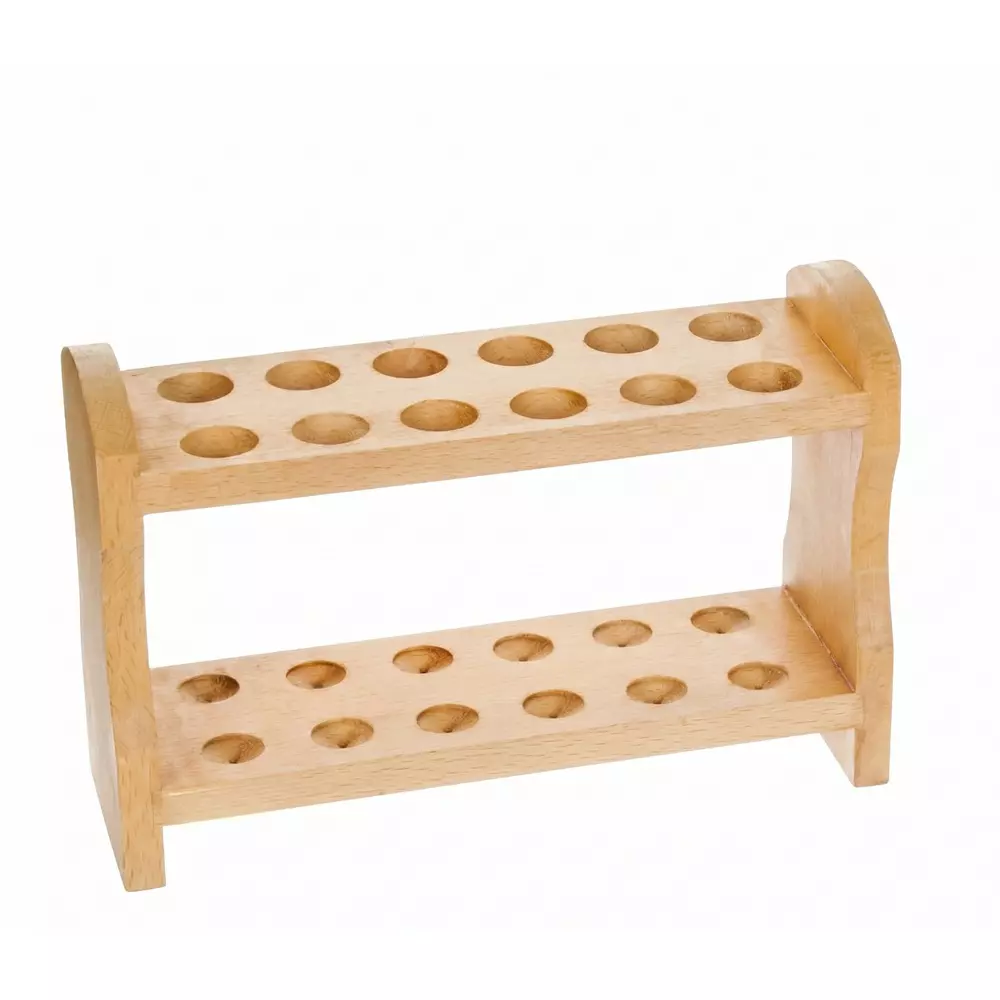 WKM Test Tube Rack Stand Wooden 12 Holes Polished Finish for 18 mm Tubes (Test Tubes Not Included)