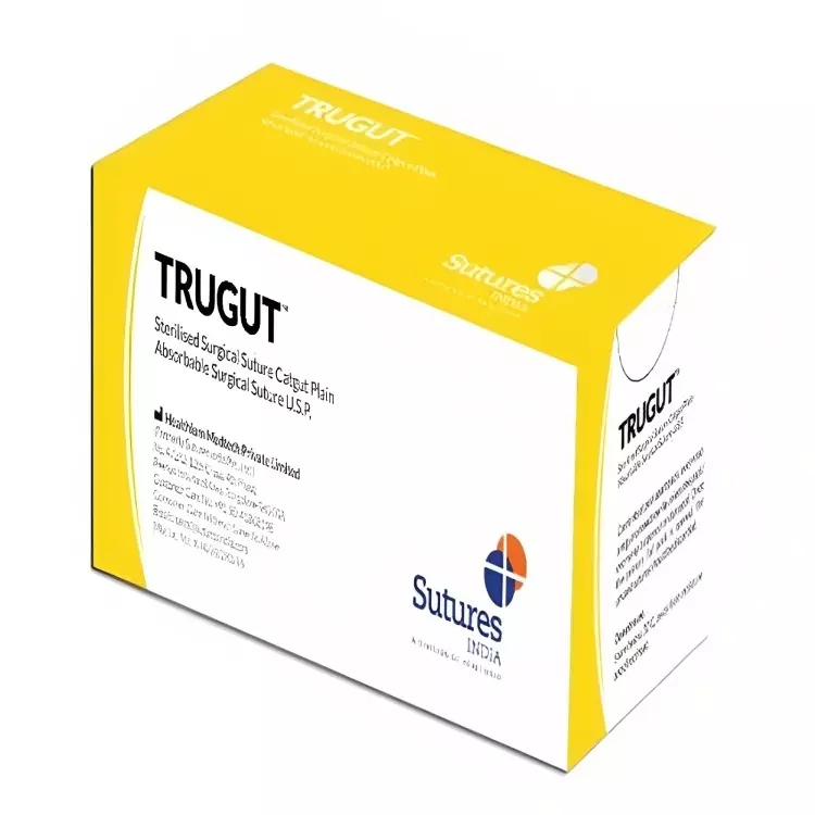 Trugut 12 Foils 0 USP 45 mm Yellow Absorbable Catgut Suture Box SN 4250