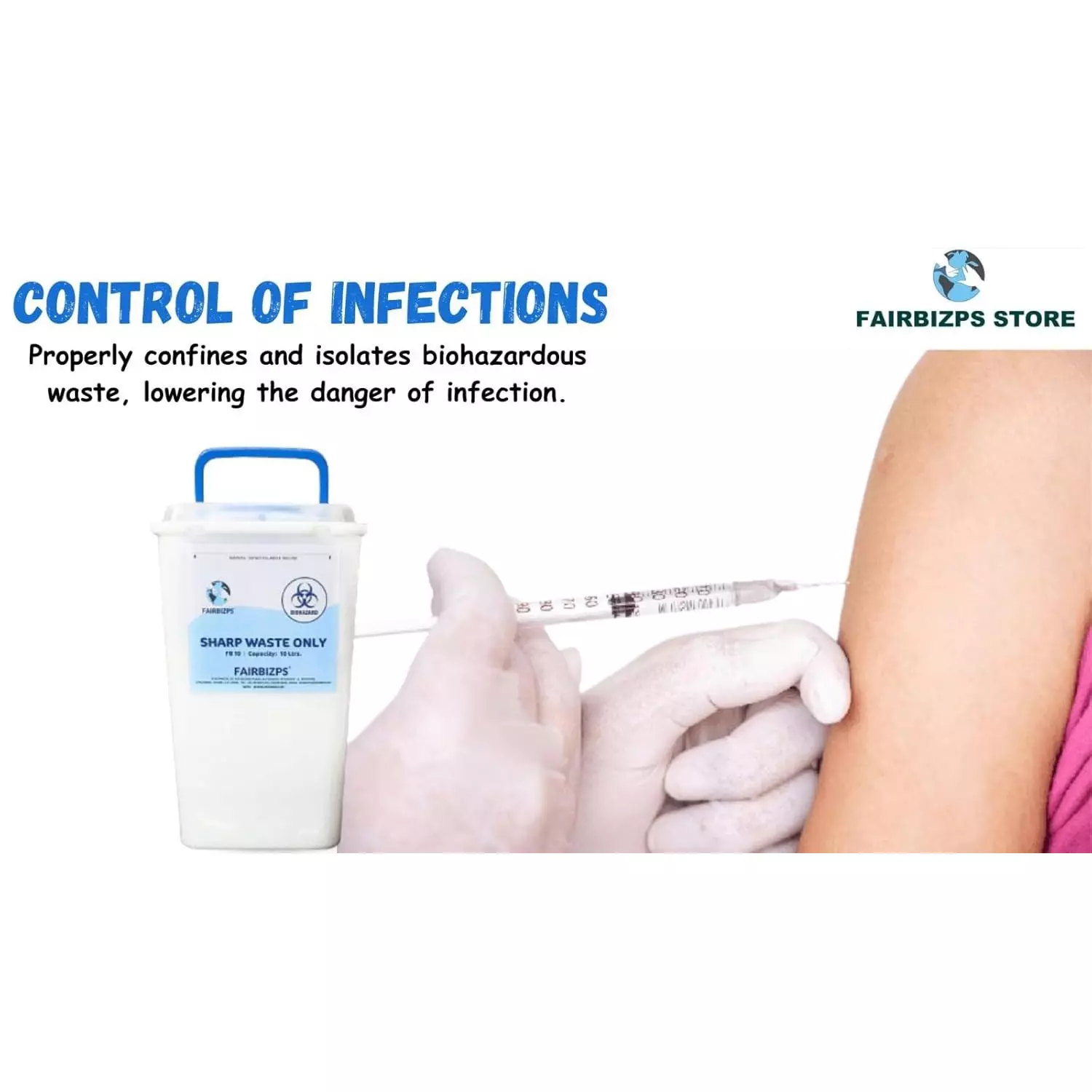 FAIRBIZPS Bio-Medical Sharps Container 10 L Puncture Proof Plastic White, FSSC2514 (Pack of 2)