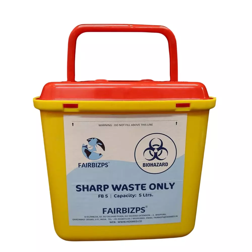 FAIRBIZPS Sharp Container 5 L Puncture & Leak Resistant Plastic Yellow, FBYSP