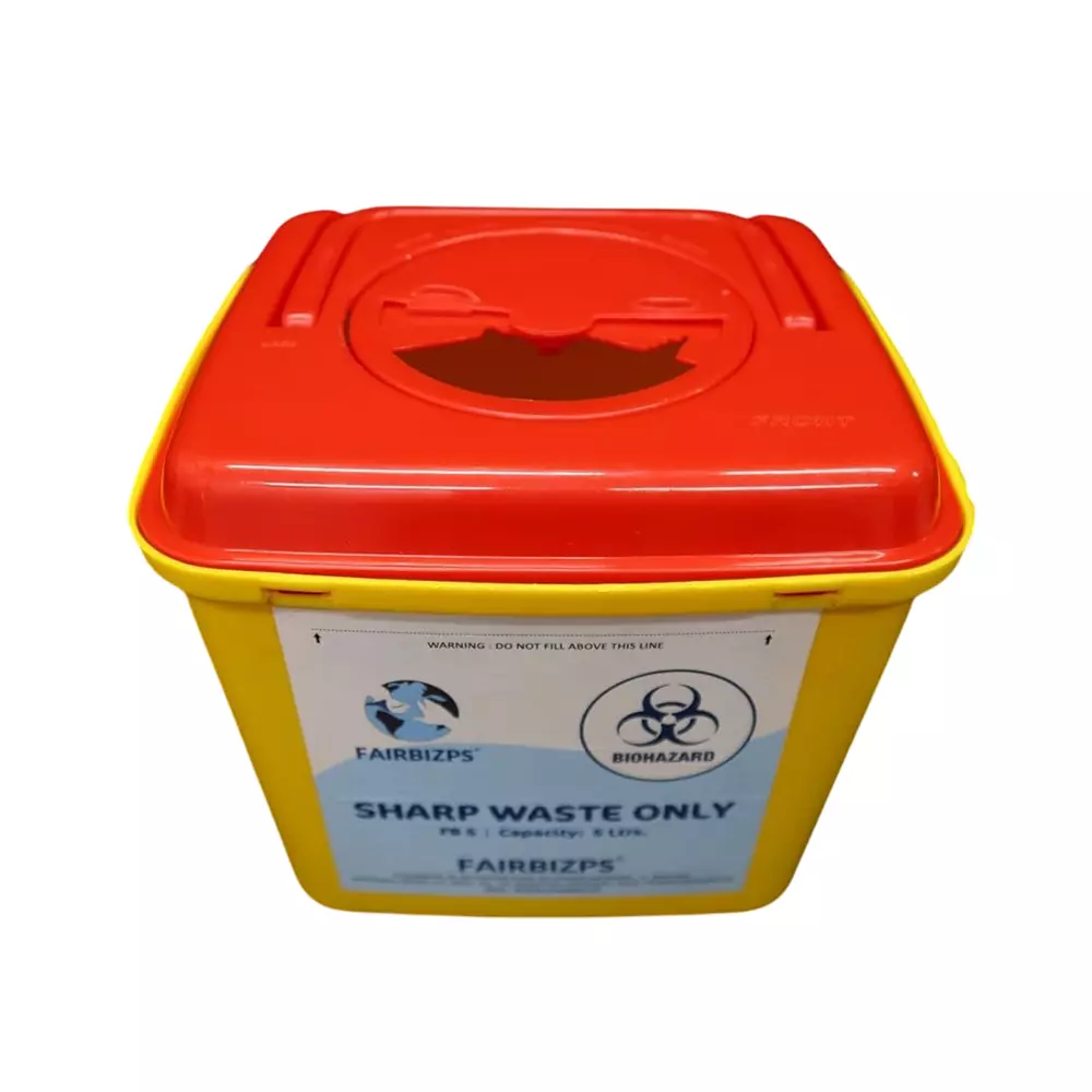FAIRBIZPS Sharp Container 5 L Puncture & Leak Resistant Plastic Yellow, FBYSP