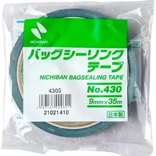NICHIBAN Bag Sealing Tape Green 9 mm x 35 m, No.430 (Pack of 20 Roll)