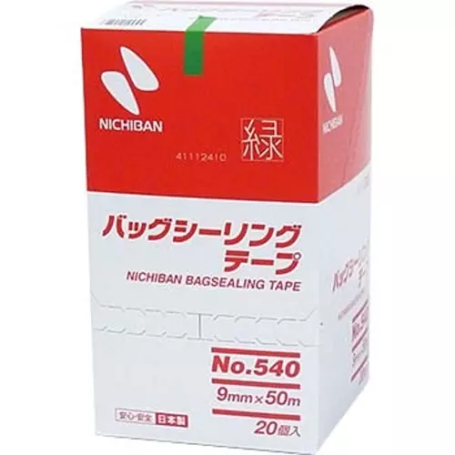 NICHIBAN Bag Sealing Tape Green 9 mm x 50 m, No.540 (Pack of 20 Roll)