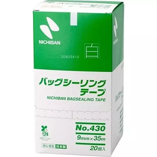 NICHIBAN Bag Sealing Tape White 9 mm x 35 m, No.430 (Pack of 20 Roll)