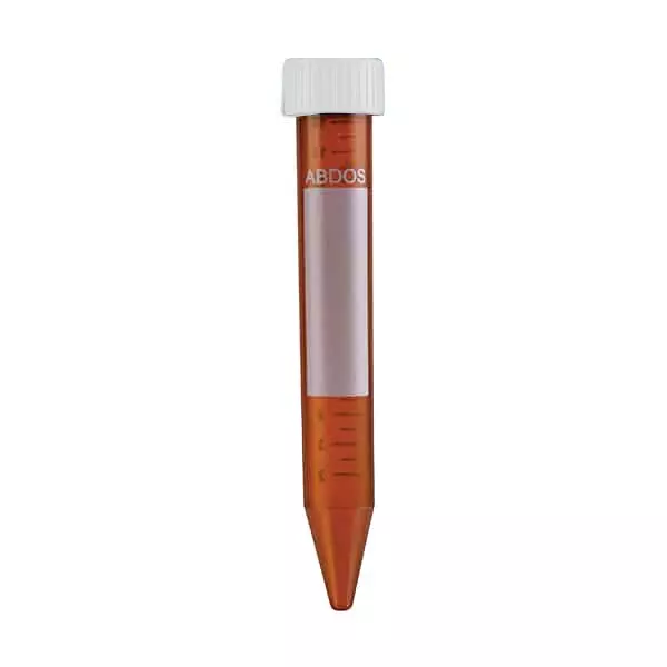Abdos Racked 15 ml Amber Plastic Sterile Centrifuge Tube With Conical Bottom and White Cap, P10465 (Pack of 500)