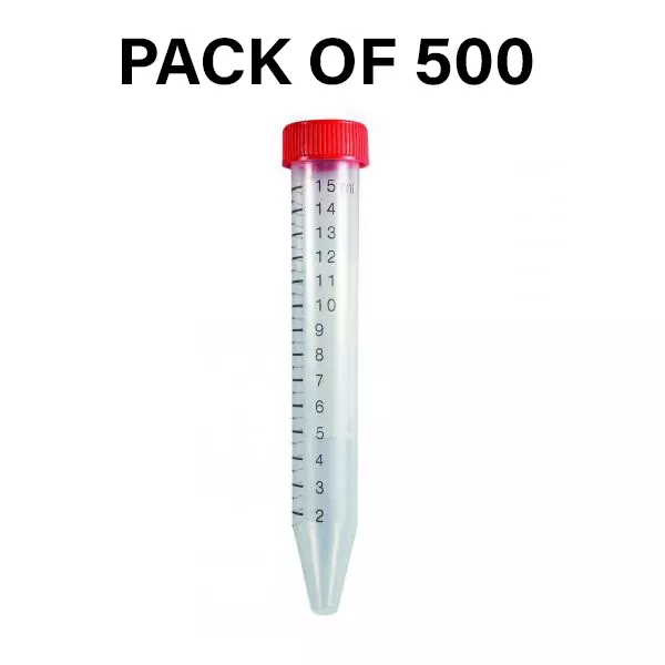 Abdos 15 ml Centrifuge Tube Racked Conical Bottom with Red Color Cap and 121 mm Height, P10455 (Pack of 500)