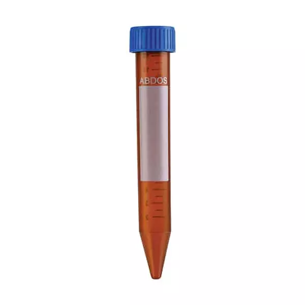 Abdos Racked 15 ml Amber Plastic Centrifuge Tube With Conical Bottom and Blue Cap, P10413 (Pack of 500)