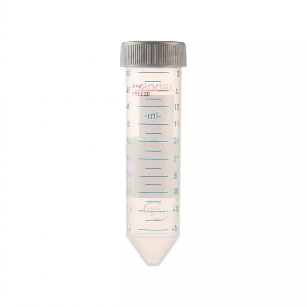 ABDOS 50 ml Centrifuge Tube Conical Bottom PP/HDPE Body Grey Cap 15000xg RCF Sterile in Bagged Packing, P10470 (Pack of 500)