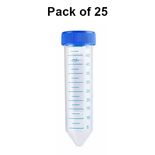 Tarson 50 ml Centrifuge Tube Conical Bottom Polypropylene Body with HDPE Cap Closure, Non Sterile, 500041 (Pack of 25)