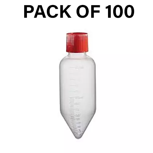Abdos 250 ml Centrifuge Tube Conical Bottom with Red Color Cap and 161 mm Height, P10499 (Pack of 100)