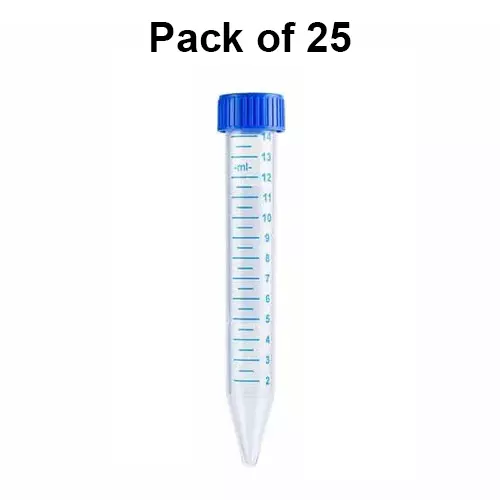 Tarson 15 ml Centrifuge Tube Conical Bottom Polypropylene Body with HDPE Cap Closure, Non Sterile, 500031 (Pack of 25)