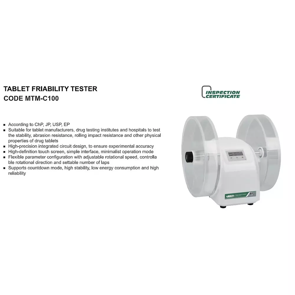insize-tablet-friability-tester-with-1555-m-drop-height-and-286-mm-inner-diameter-of-drum-mtm-c100