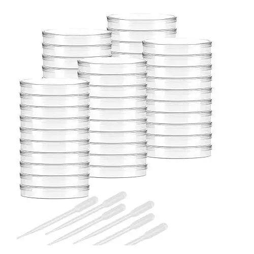 WKM Deep Petri Dish Set Includes 20 Pcs Sterile Plates & 20 Pcs 3 ml Capacity Each Transfer Pipettes for Lab Experiment Biology Microbiology Studies