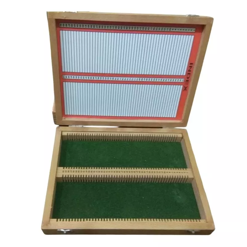 WKM Wooden Slide Box 100 Microscope Slides Capacity with Index, Felt Lining, Hinged Lid & Numbered Slots