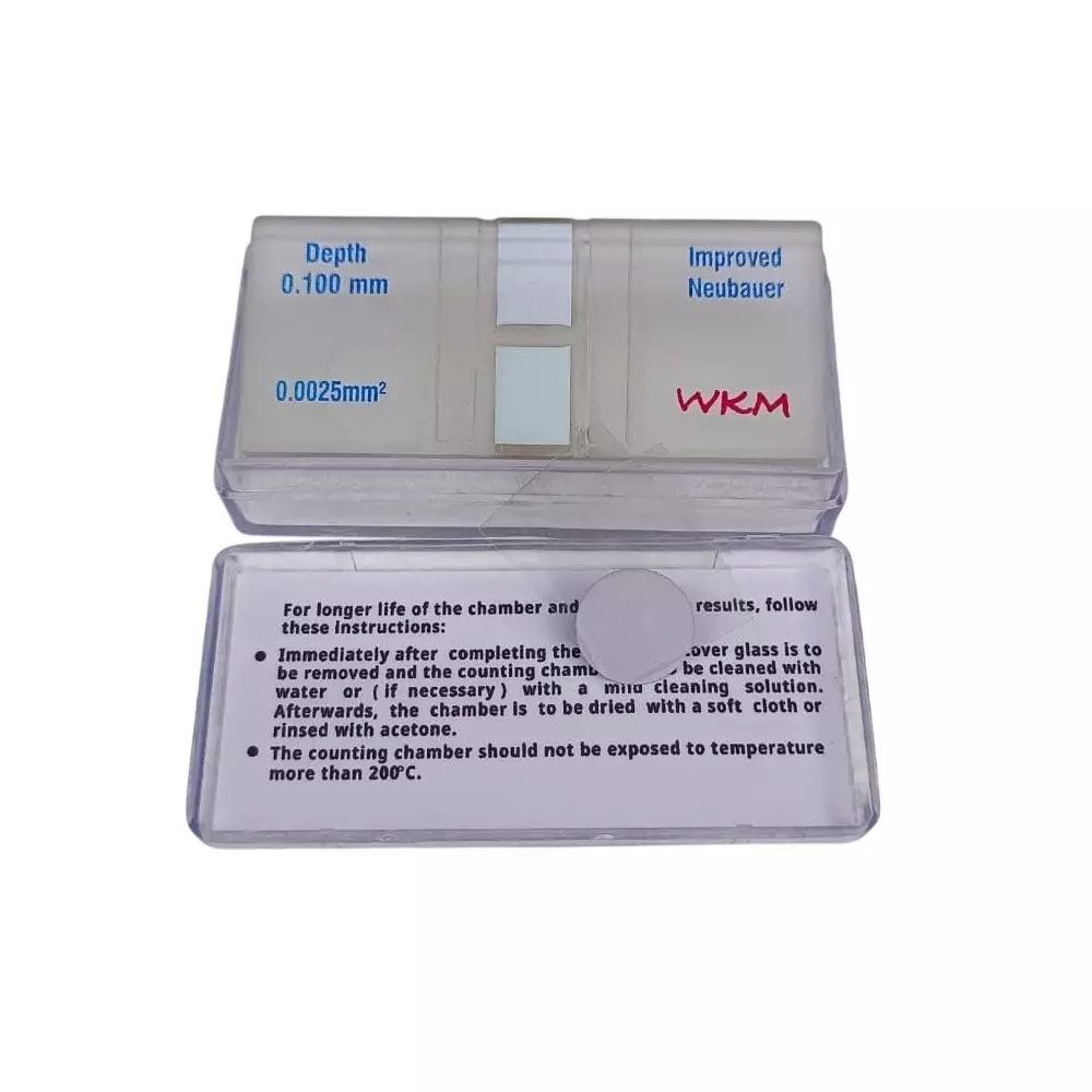 WKM Improved Neubauer Counting Chamber 0.100 mm Depth for Cell Counting in Research, Pathology & Laboratory Analysis