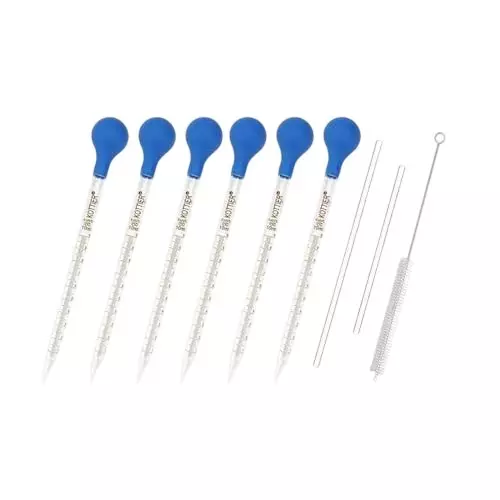 WKM 6 Pcs Glass Pipettes Liquid Dropper 10 ml with 2 Stirring Rod, Rubber Bulb and Cleaning Brush