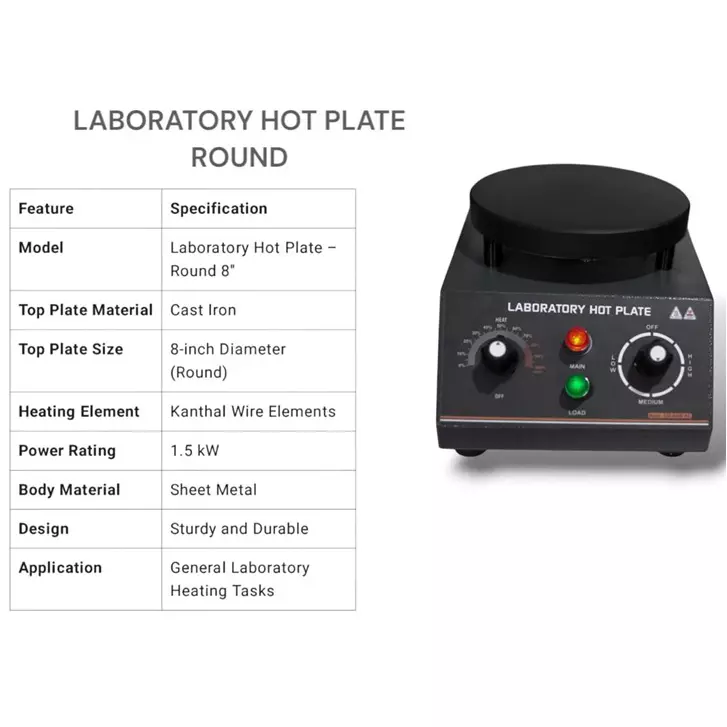 zesco-india-laboratory-hot-plate-round-type-15-kw-power-rating-and-8-inch-2032-mm-diameter-cast-iron-top-zesco-zi-008