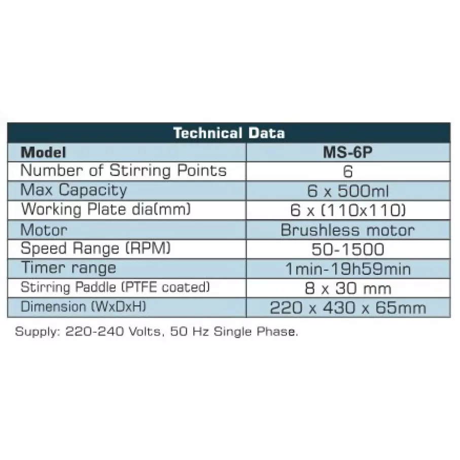 remi-3-l-stirring-capacity-multiple-magnetic-stirrer-with-6-positions-of-500-ml-each-brushless-motor-lcd-display-and-50-1500-rpm-speed-ms-6-p