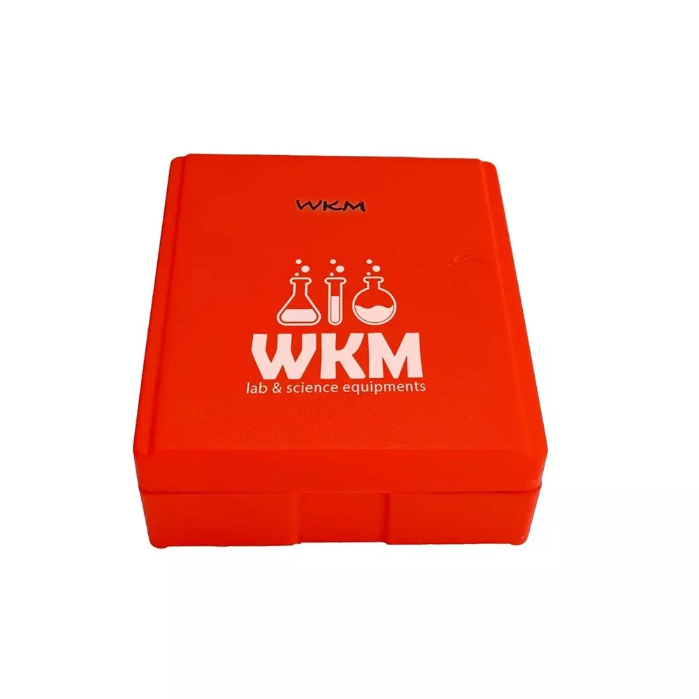 wkm-microscope-slide-box-compact-polystyrene-25-slot-storage-with-secure-dustproof-lid-orange
