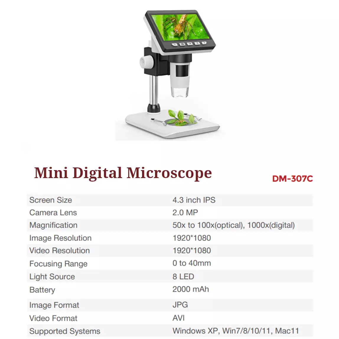 acutek-mini-digital-microscope-with-43-inch-display-size-and-50x-to-100x-optical-1000x-digital-magnification-dm-307c