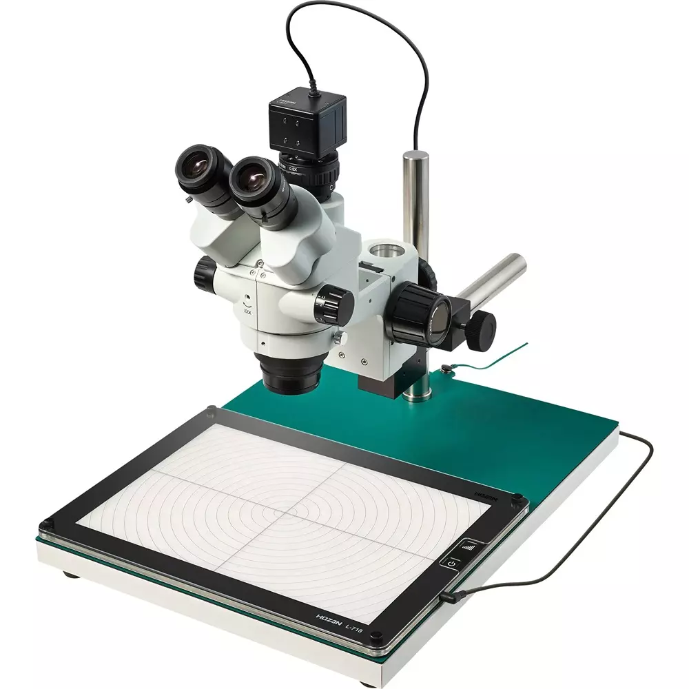 HOZAN Trinocular Stereo Microscope: Φ14.3-2.2 mm View Field, L-KIT1233