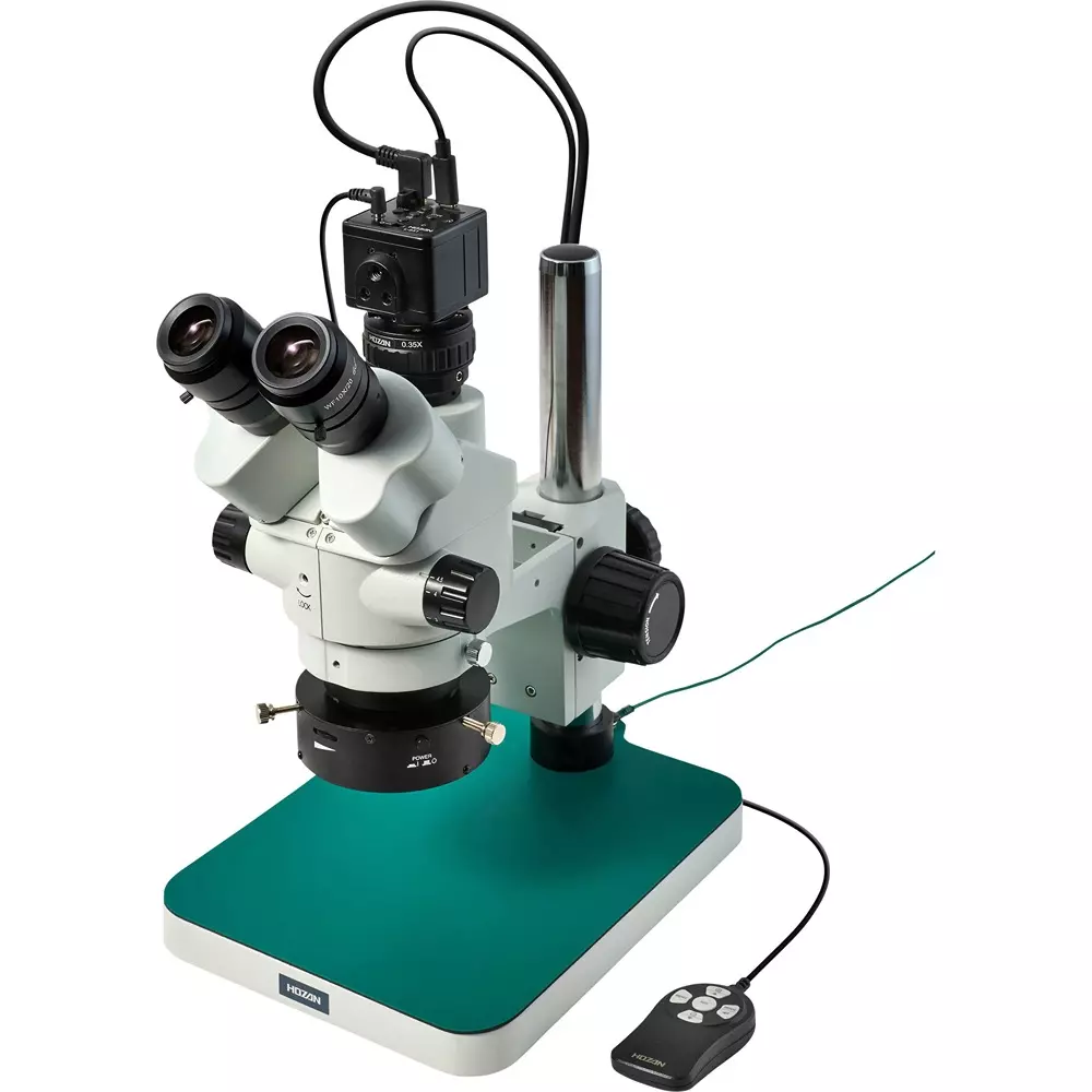 HOZAN Trinocular Stereo Microscope: Φ28.5-4.4 mm View Field, L-KIT1249