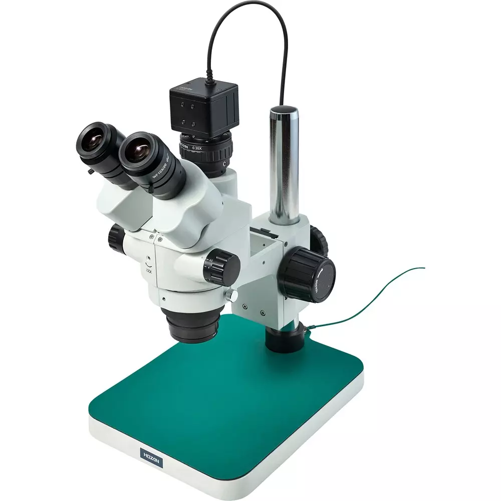 HOZAN Trinocular Stereo Microscope: Φ28.5-4.4 mm View Field, L-KIT1226