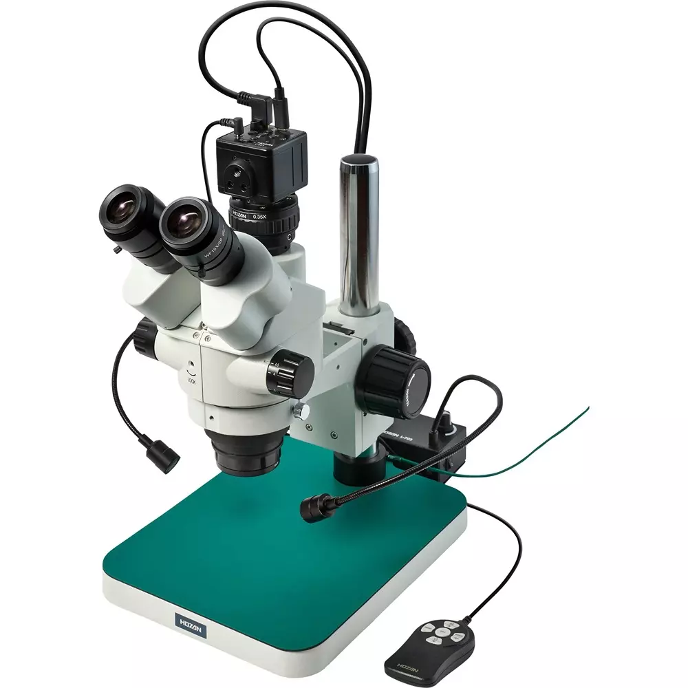 HOZAN Trinocular Stereo Microscope: Φ28.5-4.4 mm View Field, L-KIT1250
