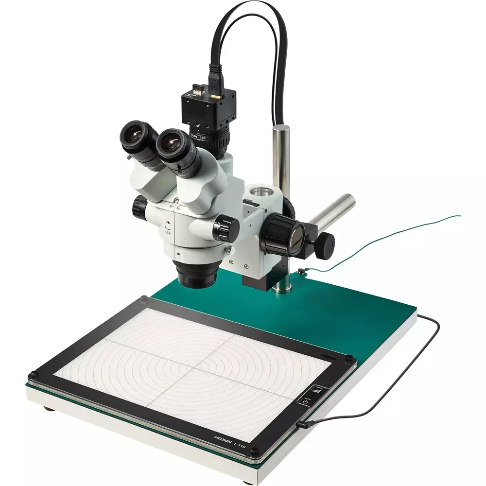 HOZAN Trinocular Stereo Microscope: Φ14.3-2.2 mm View Field, L-KIT1266