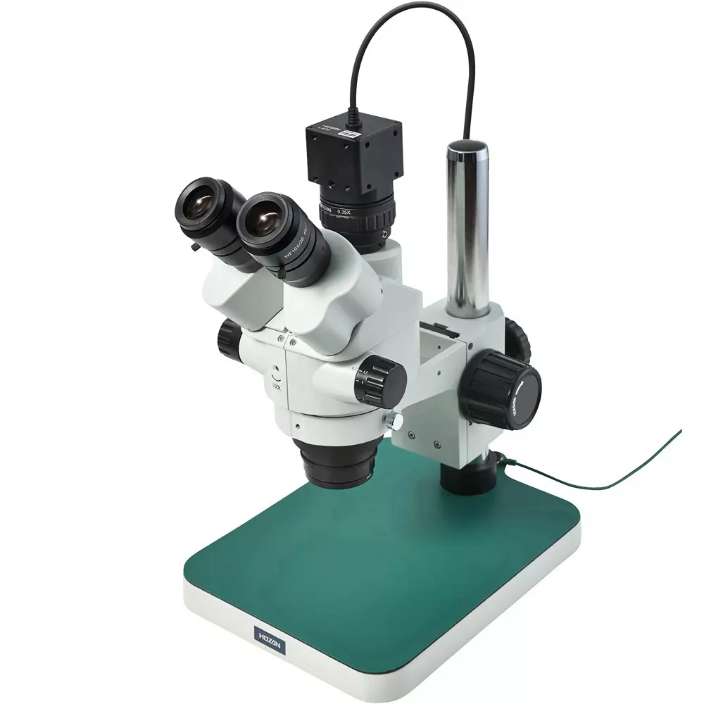 HOZAN Trinocular Stereo Microscope: Φ28.5 to 4.4 mm View Field, L-KIT1237A