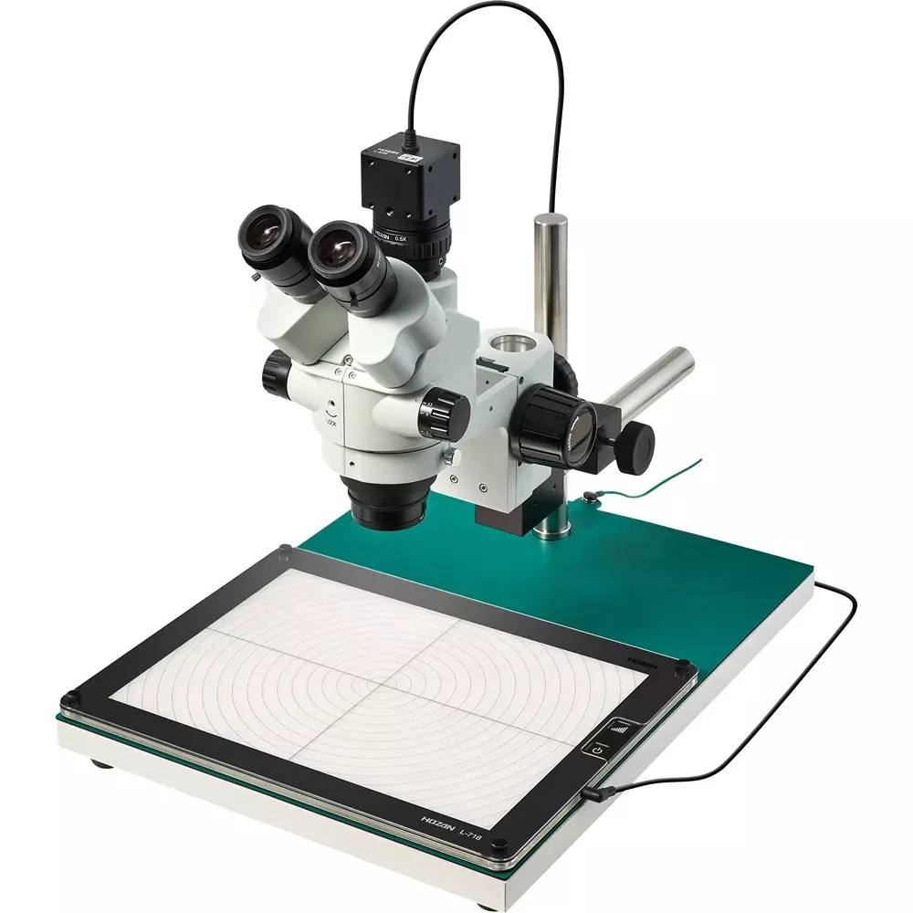 HOZAN Trinocular Stereo Microscope: Φ14.3-2.2 mm View Field, L-KIT1244