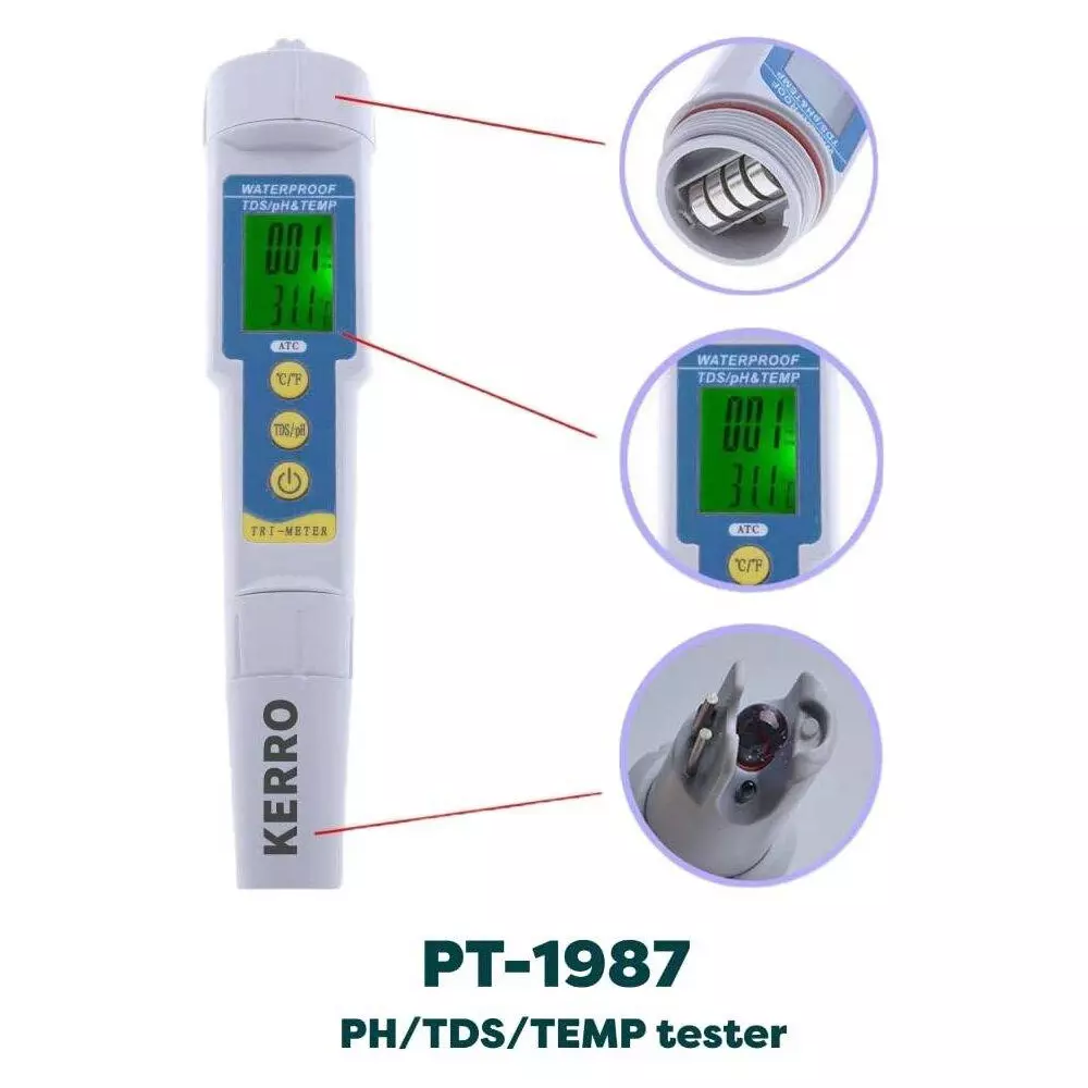KERRO Digital pH/TDS Meter ATC Pen Type with 0-14 pH, 0.00 - 19990 ppm Range for Wine, Spas, PT-1987
