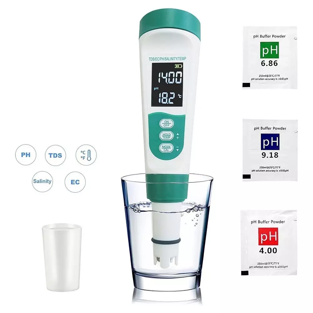 KERRO 5 in 1 ph Meter for Measuring PH, TDS, Salinity, EC, Temperature, PH METER 5 IN 1