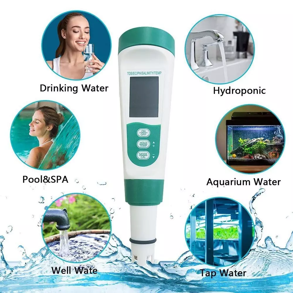 KERRO 5 in 1 ph Meter for Measuring PH, TDS, Salinity, EC, Temperature, PH METER 5 IN 1
