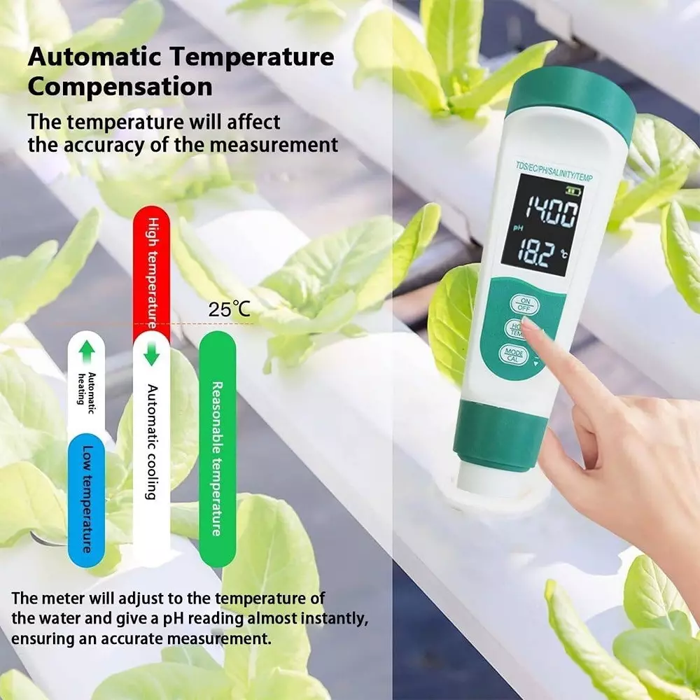 KERRO 5 in 1 ph Meter for Measuring PH, TDS, Salinity, EC, Temperature, PH METER 5 IN 1