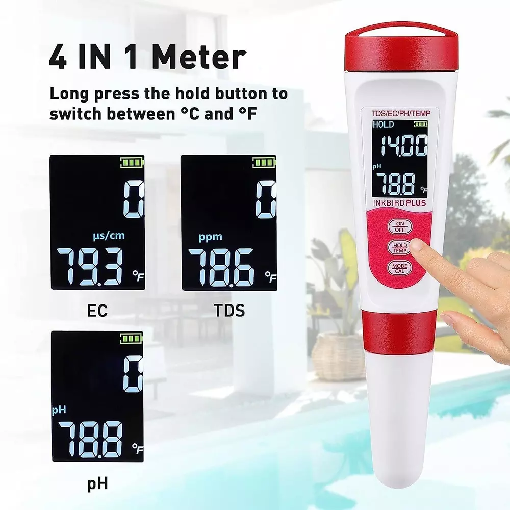 KERRO 4 in 1 pH Meter with 3 Point Calibration for Measuring PH, EC, TDS, Temperature, PH 4 in 1