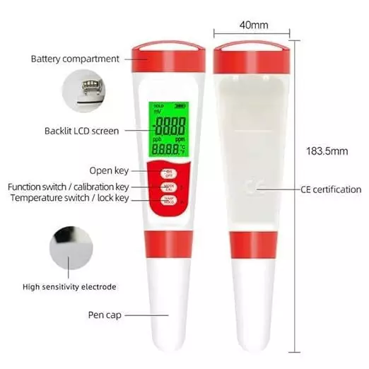 Bysafe Digital 3 in 1 Water Quality Meter With LCD Display for Measuring Dissolved Hydrogen, ORP & Temperature, Y4-3UAH-EOAB