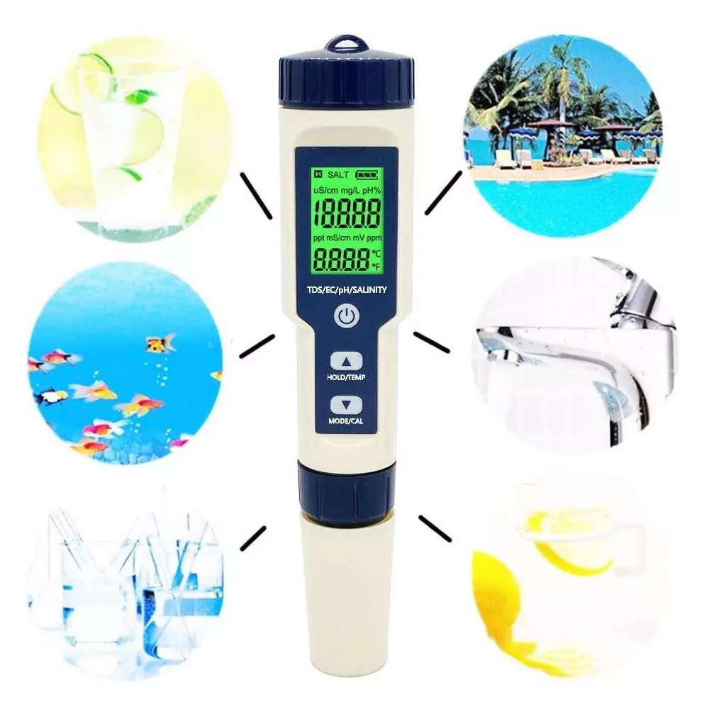 KERRO 5 in 1 PH Meter for Measuring PH, TDS, Salinity, Temperature, EC Meter, PH 5 in 1